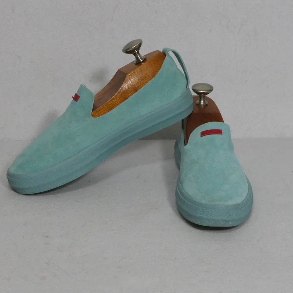 Savale Mens Glover Shoes 6 Turquoise Blue Pig Suede Minimalist Loafer Slip On